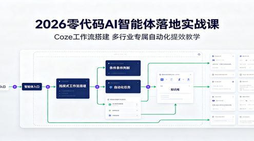 2026零代码AI智能体落地实战课:Coze工作流搭建,多行业专属自动化提效教学