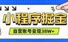 微信小程序掘金，团队自营小程序累计变现38W+，稳定运营三年，一部手机即可操作【揭秘】