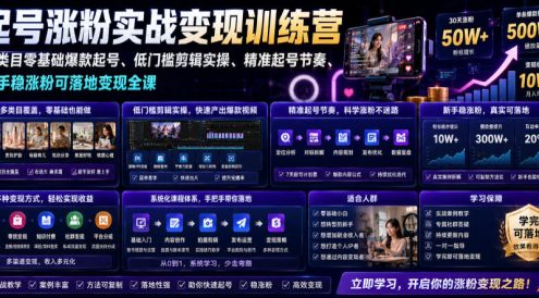 苗子起号涨粉实战变现训练营,多类目零基础爆款起号、精准起号节奏、新手稳涨粉可落地变现全课(更新0719)