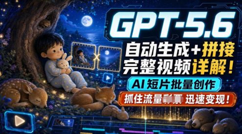 GPT-5.6自动生成+拼接完整视频详解,AI短片批量创作,抓住流量迅速变现!