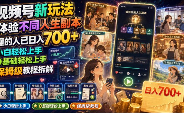 视频号新玩法体验不同人生副本,懂的人已日入700+,小白轻松上手,0基础轻松上手,保姆级教程拆解