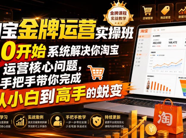 淘宝金牌运营实操班,从0开始系统解决你淘宝运营核心问题,手把手带你完成从小白到高手的蜕变(2026年7月)
