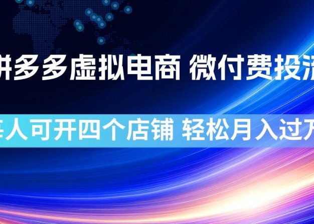 拼多多虚拟电商,微付费投流玩法,每人可开四个店,轻松月入过1W【揭秘】