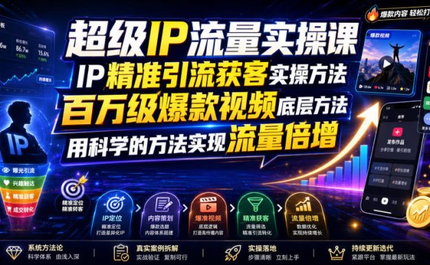 超级IP流量实操课,IP精准引流获客实操方法,百万级爆款视频底层方法,用科学的方法实现流量倍增