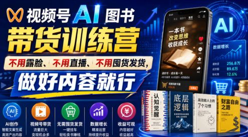 视频号AI图书带货训练营,不用露脸、不用直播、不用囤货发货,做好内容就行,一条爆款视频佣金8942