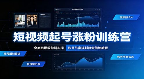 短视频起号涨粉训练营：全类目爆款剪辑实操，账号节奏规划复盘落地教程
