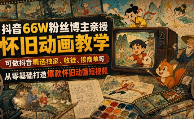 抖音66W粉丝博主亲授怀旧动画教学,可做抖音精选独家、收徒、接商单等,从零基础打造爆款怀旧动画短视频