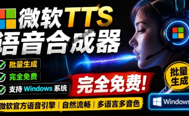 微软TTS免费语音配音生成器,完全免费,支持多语音、多音色选择,Windows系统专用TTS语音合成器