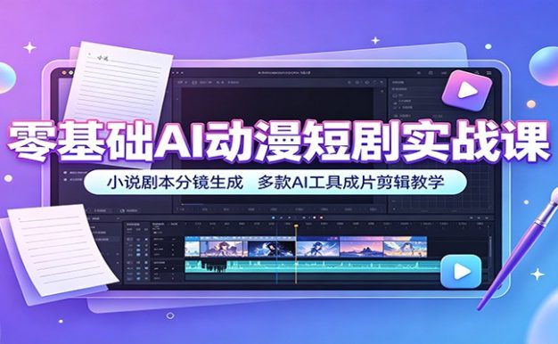 零基础AI动漫短剧实战课:小说剧本分镜生成,多款AI工具成片剪辑教学