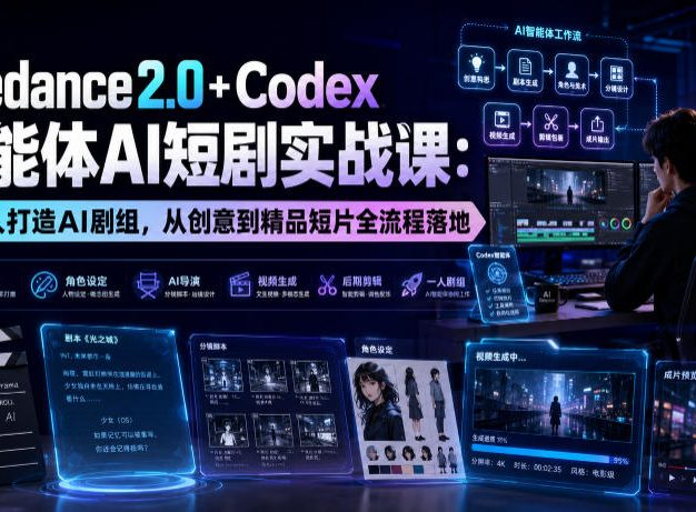 Seedance2.0+Codex智能体AI短剧实战课:一个人打造AI剧组,从创意到精品短片全流程