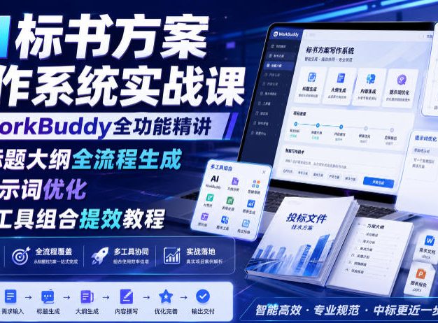 AI标书方案写作系统实战课|WorkBuddy全功能精讲・标题大纲全流程生成・提示词优化・多工具组合提效教程