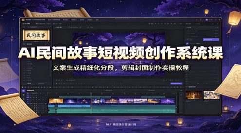 AI民间故事短视频创作系统课:文案生成精细化分段,剪辑封面制作实操教程