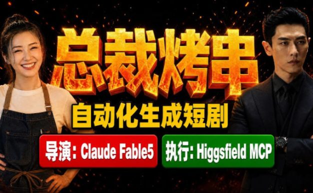 Claude Fable5担任导演+Higgsfield MCP落地执行|《总裁烤串》真人质感短剧全自动AI生成全流程教学