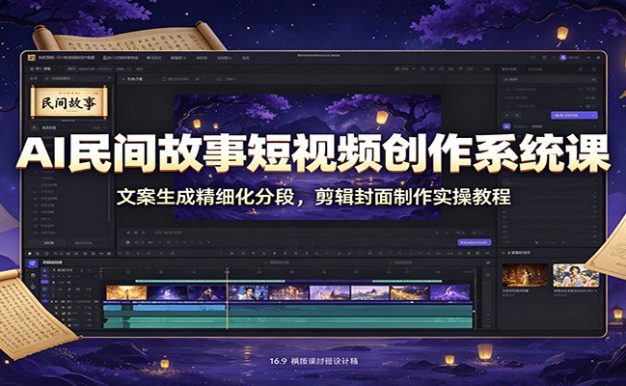 AI民间故事短视频创作系统课:文案生成精细化分段,剪辑封面制作实操教程