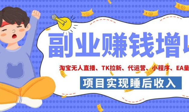 2026年多个真实落地副业项目,手把手带你搭建被动收入管道(淘宝无人直播、海外TK拉新、CSGO饰品交易、去水印小程序等)【揭秘】