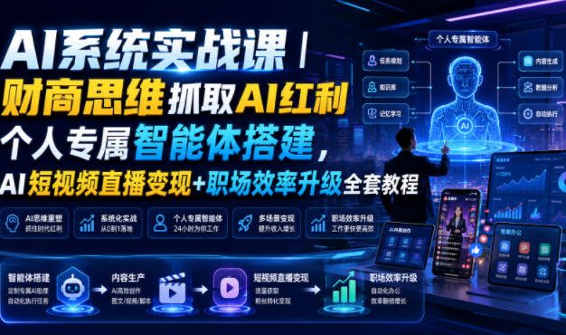 AI系统实战课|财商思维抓取AI红利|个人专属智能体搭建,AI短视频直播变现+职场效率升级全套教程