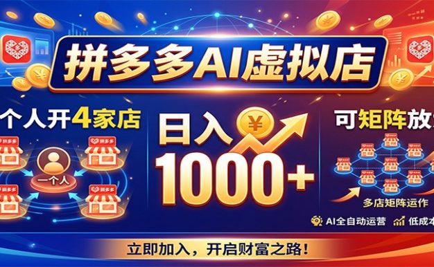 拼多多AI虚拟店,一个人开4家店,日入1000+,可矩阵放大