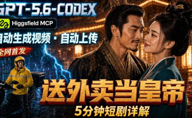 GPT-5.6 Codex+Higgsfield MCP:一条指令生成5分钟短剧并自动上传YouTube(油管)