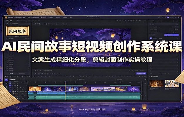 AI民间故事短视频创作系统课:文案生成精细化分段,剪辑封面制作实操教程
