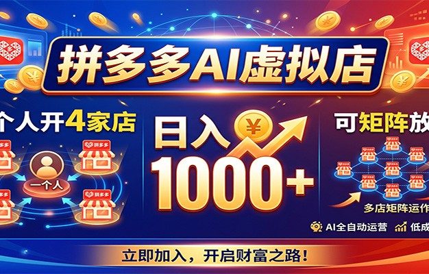 拼多多AI虚拟店,一个人开4家店,日入1000+,可矩阵放大