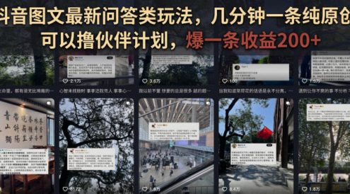 抖音图文最新问答类玩法,几分钟一条纯原创,可以撸伙伴计划,爆一条收益200+