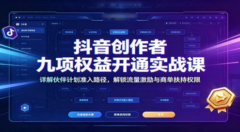 抖音创作者九项权益开通实战课：详解伙伴计划准入路径，解锁流量激励与商单扶持权限