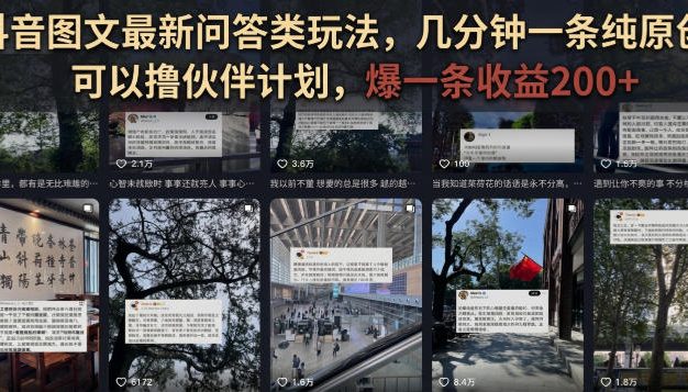 抖音图文最新问答类玩法,几分钟一条纯原创,可以撸伙伴计划,爆一条收益200+