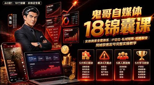 鬼哥自媒体18锦囊课|实体商家全套体系|IP 定位-私域矩阵-招商裂变|同城获客起号完整实操教学