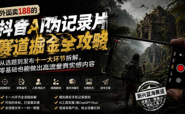 外面卖188的抖音AI伪记录片赛道掘金全攻略；从选题到发布十一大环节拆解，零基础也能做出高流量真实感内容