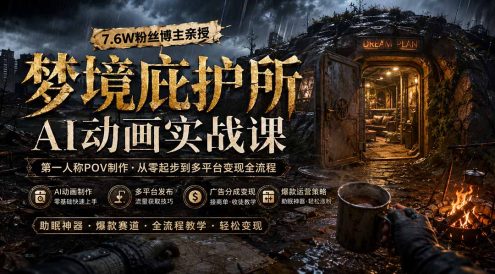 梦境庇护所AI动画实战课:7.6W粉丝博主亲授第一人称POV制作,从零起步到多平台发布变现全流程