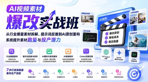 AI视频素材爆改实战班-更新8月：从行业爆量素材拆解、提示词反推到AI原创重构，系统提升素材跑量与投产潜力