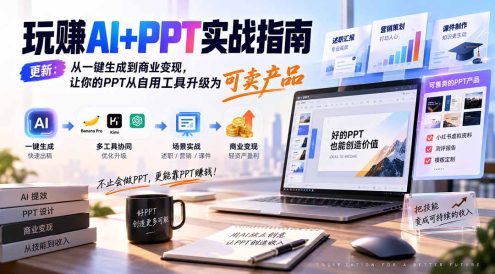 玩赚AI+PPT实战指南-更新5月13：从一键生成到商业变现，让你的PPT从自用工具升级为可卖产品