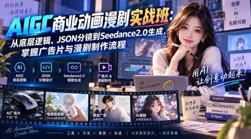 AIGC商业动画漫剧实战班-更新:从底层逻辑、JSON分镜到Seedance2.0生成,掌握广告片与漫剧制作流程