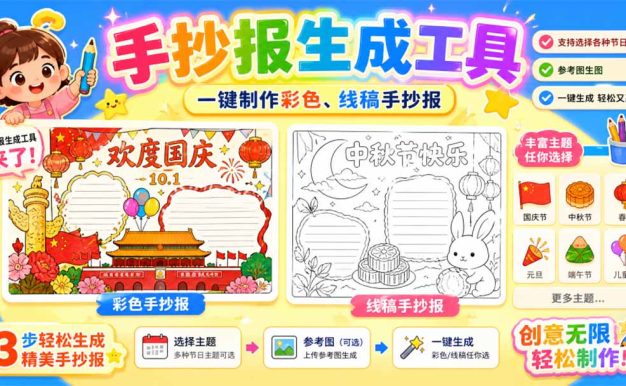 手抄报批量生成工具来了，完全免费，告别豆包生图，这个高清无水印