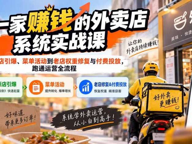 开一家赚钱的外卖店系统实战课：从新店引爆、菜单活动到老店权重修复与付费投放，跑通运营全流程