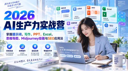 2026AI生产力实战营:掌握提示词、写作、PPT、Excel、思维导图、Midjourney绘画与SEO应用法
