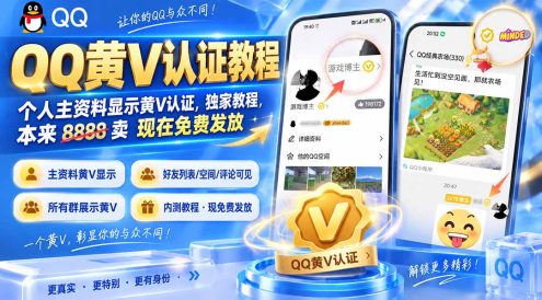 QQ黄V认证教程,个人主资料显示黄V认证,独家教程,本来 8888 卖 现在免费发放