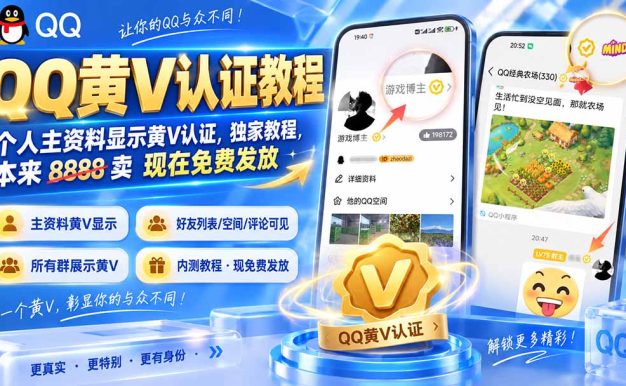 QQ黄V认证教程，个人主资料显示黄V认证，独家教程，本来 8888 卖 现在免费发放