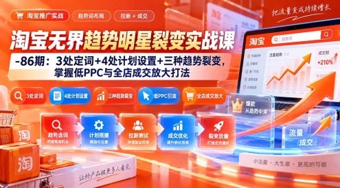 淘宝无界趋势明星裂变实战课-86期:3处定词+4处计划设置+三种趋势裂变,掌握低PPC与全店成交放大打法