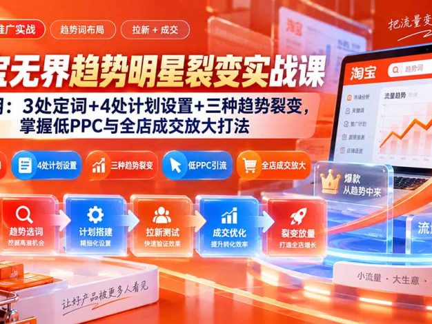 淘宝无界趋势明星裂变实战课-86期：3处定词+4处计划设置+三种趋势裂变，掌握低PPC与全店成交放大打法