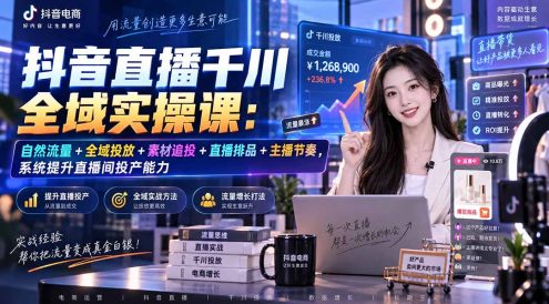 抖音直播千川全域实操课:自然流量+全域投放+素材追投+直播排品+主播节奏,系统提升直播间投产能力