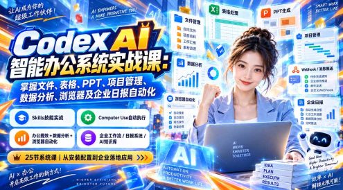 Codex AI智能办公系统实战课:掌握文件、表格、PPT、项目管理、数据分析、浏览器及企业日报自动化