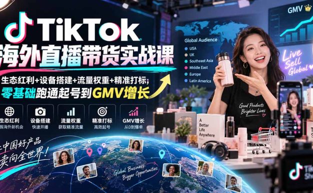 TikTok海外直播带货实战课|生态红利+设备搭建+流量权重+精准打标,零基础跑通起号到GMV增长