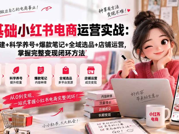 零基础小红书电商运营实战:账号搭建+科学养号+爆款笔记+全域选品+店铺运营,掌握完整变现闭环方法