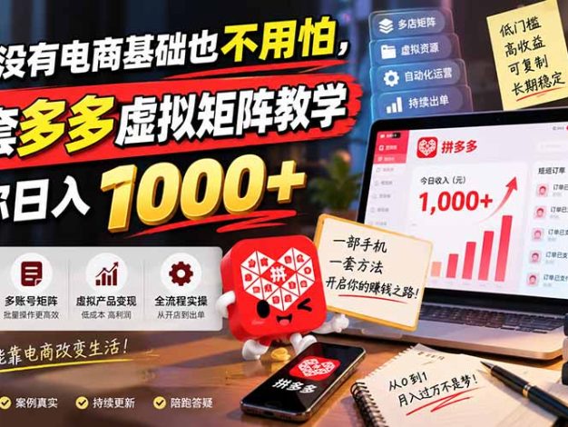 完全没有电商基础也不用怕,这套多多虚拟矩阵教学带你日入 1000+