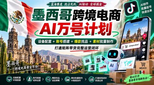 墨西哥AI跨境电商万号计划|设备配置+账号搭建+爆款找品+素材批量制作,打通矩阵带货完整运营闭环