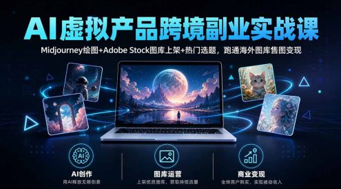 AI虚拟产品跨境副业实战课｜Midjourney绘图+Adobe Stock图库上架+热门选题，跑通海外图库售图变现