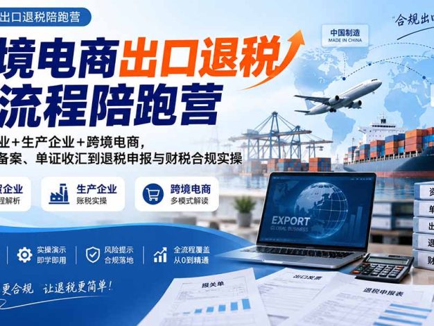 跨境电商出口退税全流程陪跑营|外贸企业+生产企业+跨境电商,从资质备案、单证收汇到退税申报与财税合规实操