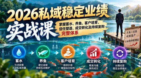 2026私域稳定业绩实战课:掌握蓄水、养鱼、客户培育、信任塑造、成交转化及持续复购完整体系