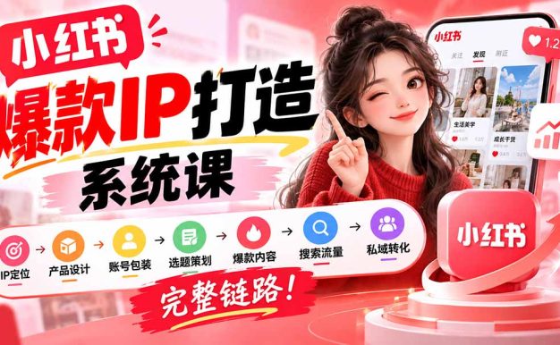 【无水印】小红书爆款IP打造课：IP定位→产品设计→账号包装→选题策划→爆款内容→搜索流量→私域转化，完整链路